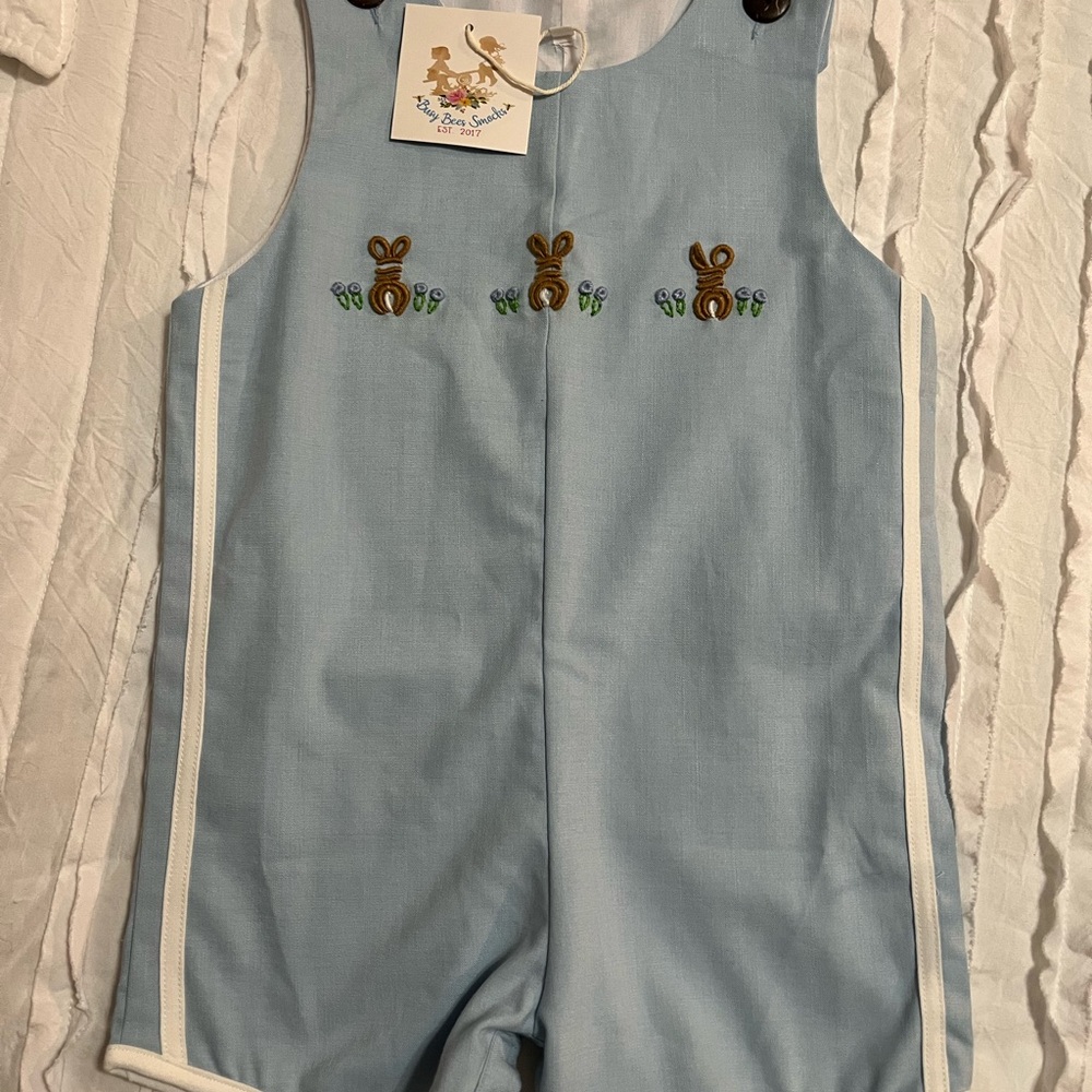 Blue Bunny Embroidered Overalls